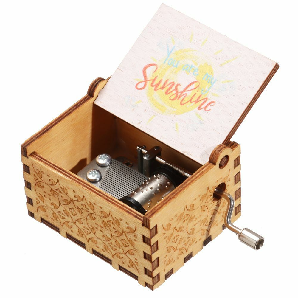 You are My Sunshine Music Box Black Engraved Hand-Cranked Wooden Suitable Gifts