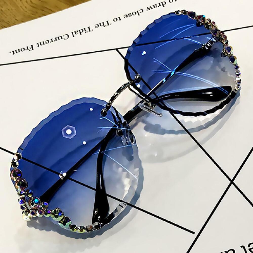 Luxury Oversized Rimless Bling Rhinestone Square Sunglasses Women Fashion Shades