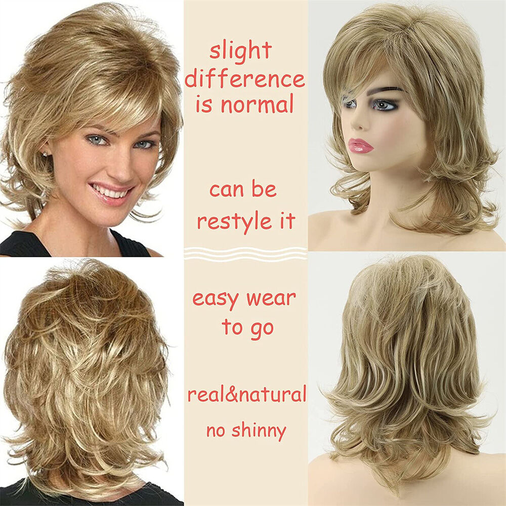 Women's Short Mixed Blonde Curly Wig With Bangs Natural Wave Wig Daily Use