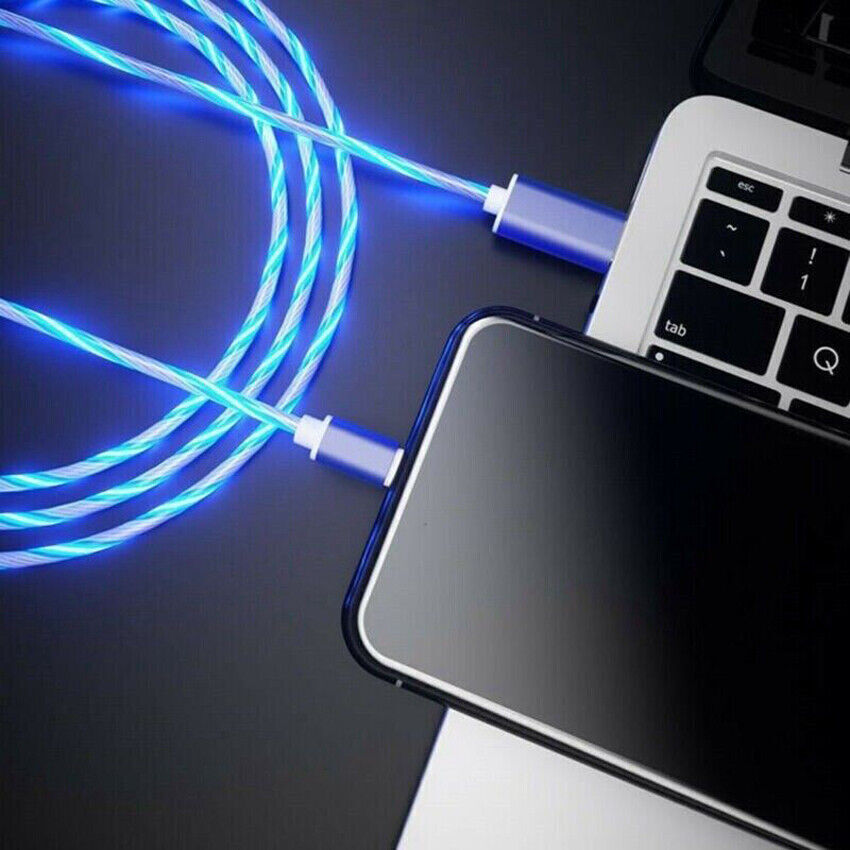 LED flowing Light Up Cable USB Sync For iPhone Charger Data Charging Cord