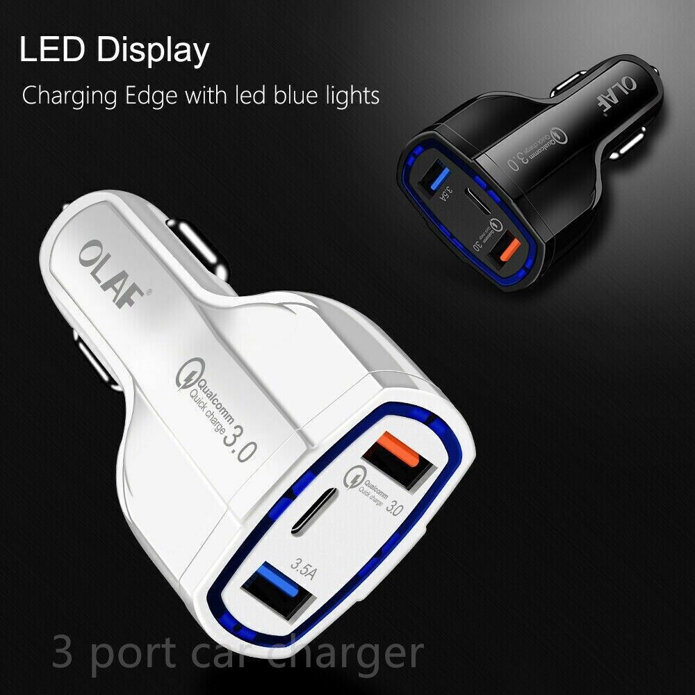 3 Port USB PD Quick Fast Car Charger QC3.0 Adapter Cigarette Lighter Socket