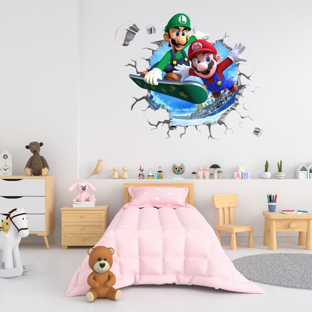 3D Wall Stickers Removable Super Mario Bros Game Kids Broken Wall Bedroom Decor