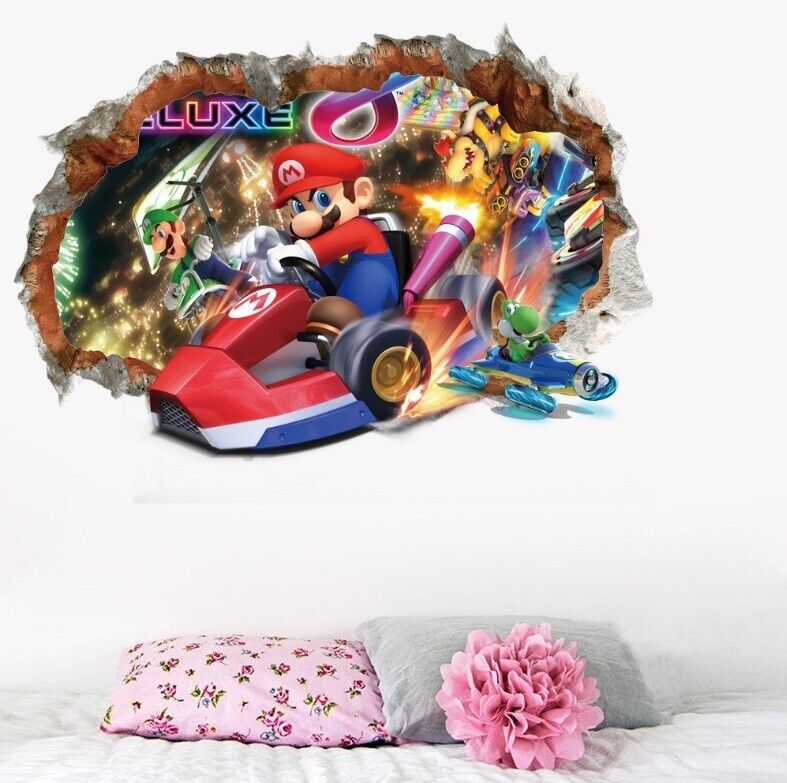 3D Wall Stickers Removable Mario Bros Party Game Kids Broken Wall Bedroom Decor