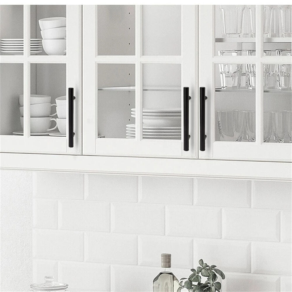 5 Kitchen Cabinet Door Handles Black Stainless Steel Door Drawer Pull T Bar