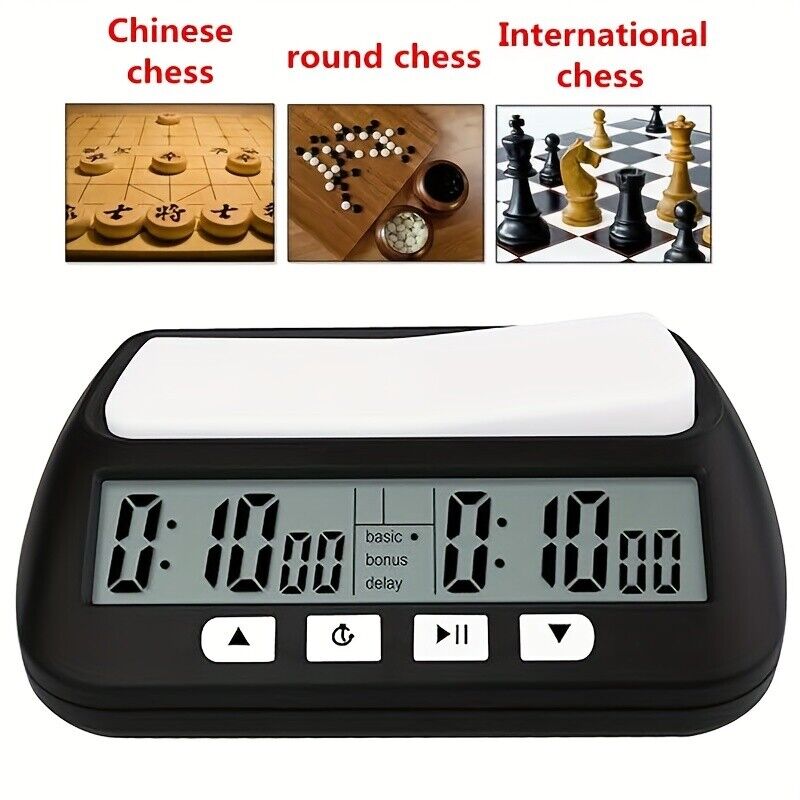 New Black Digital Chess Clock Compact Timer for International Chess Board Game