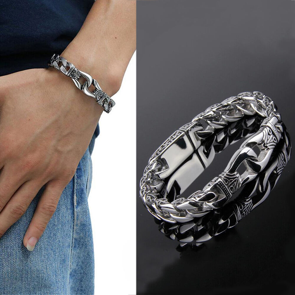 Men's Stainless Steel Polished Silver Heavy Huge Curb Link Chain Bracelet Bangle