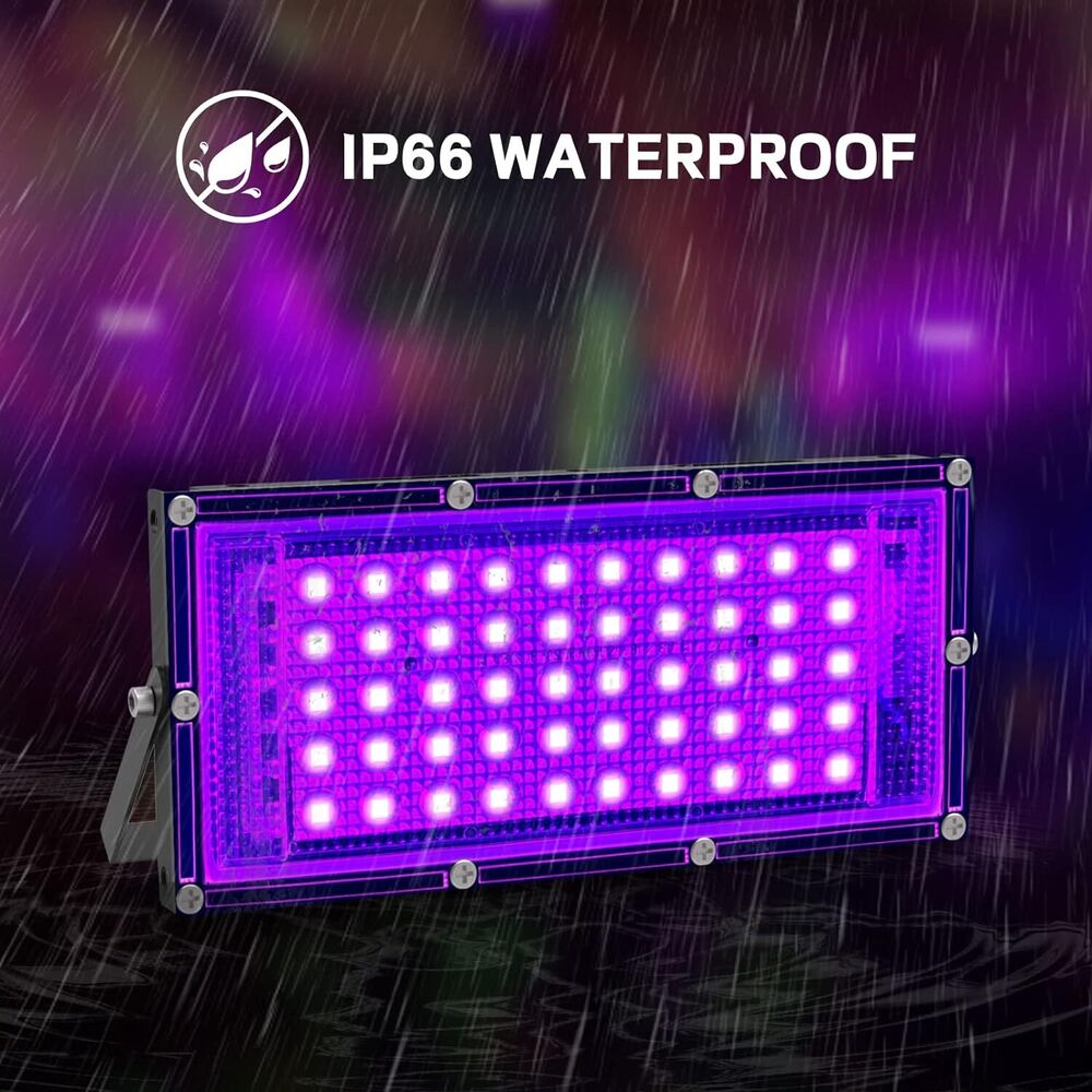 2x 50W UV Black Light Spotlights High Power LED Flood Lights Lamp for Halloween