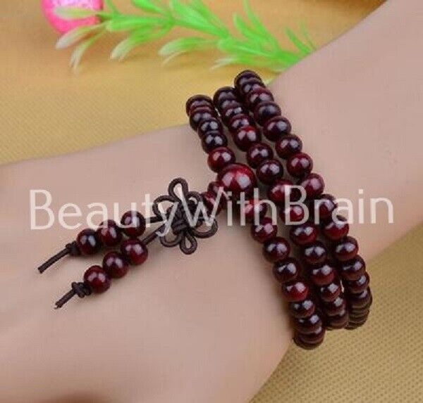 108 Sandalwood Beads 8mm Natural Buddhist Buddha Wood Prayer Bead Mala Bracelet