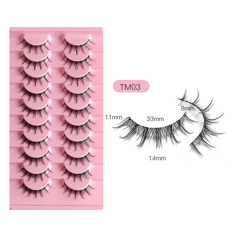 10 Pairs Faux Mink Fake Eyelashes Natural Short Cross Wispy Makeup False Lashes