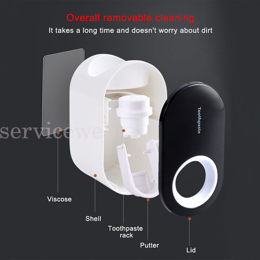 NEW Automatic Toothpaste Dispenser Wall-mounted Rack Toothbrush Holder Bathroom