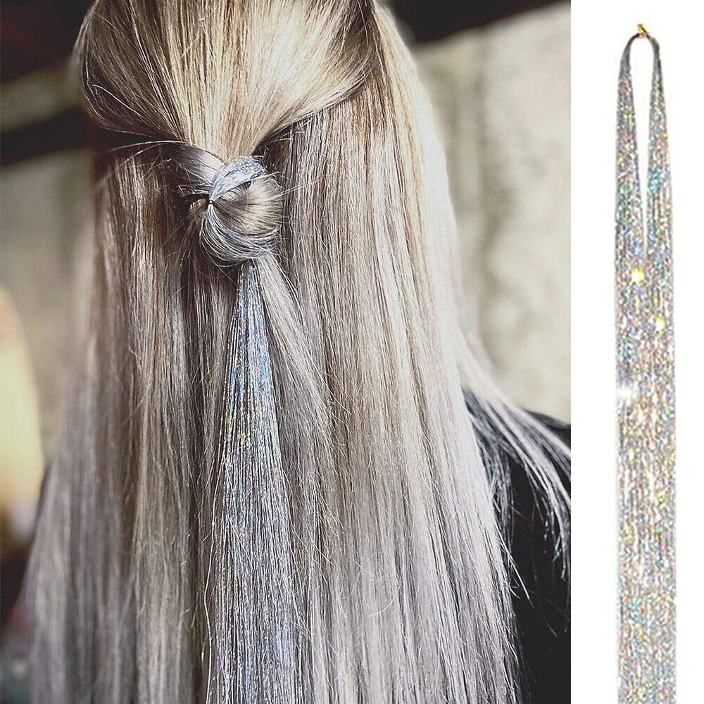 Glitter Tinsel Hair Highlights Hair skin weft Holographic Party Extensions