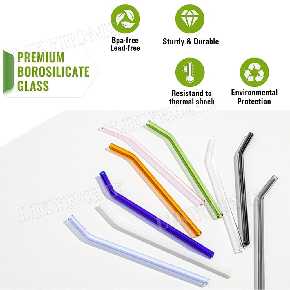 10Pcs Reusable Glass Straw Pyrex Straight Drinking Straws Juice +2 Brush Safe