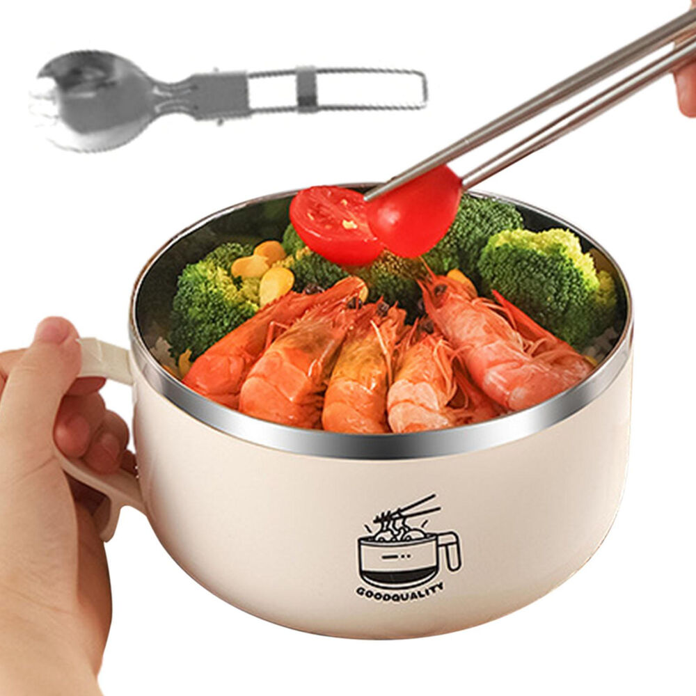 Ramen Bowl Instant Noodle Bowl with Lid and Handle Stainless Steel Lunch Box