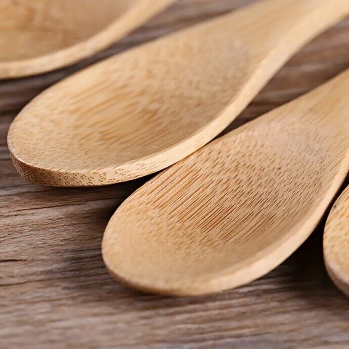 4pcs Large Natural Bamboo Spoon Fork Scoop 16cm Kids Food Safe Tea Stirrer