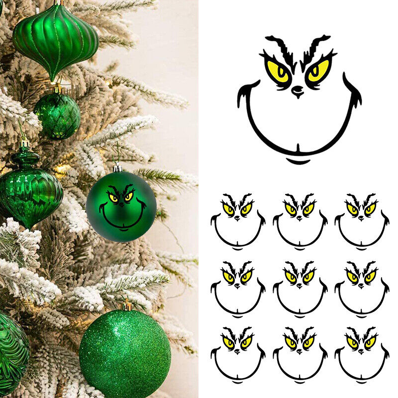 10PCS DIY Christmas Grinch Stickers Face Stickers for Christmas Party Supplies