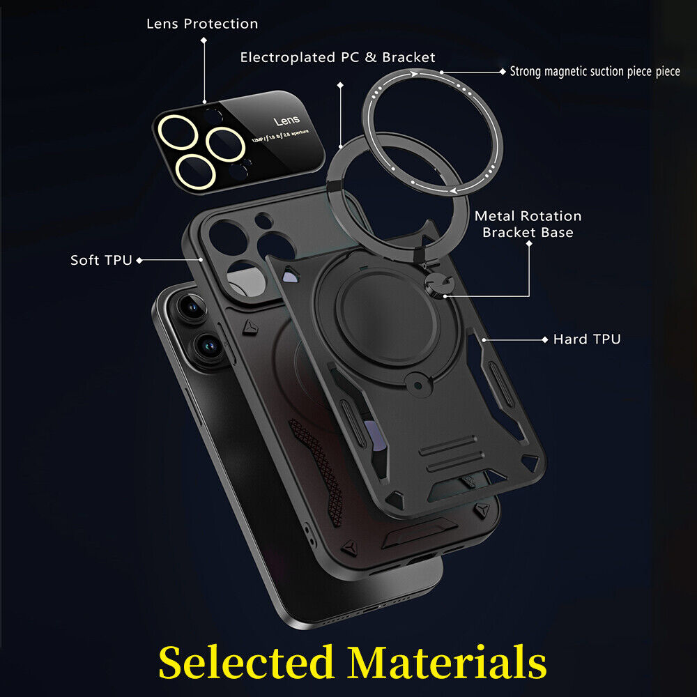 For iPhone 15 14 13 12 11 Pro Magnetic Shockproof Armor Stand Magnetic Ring Case