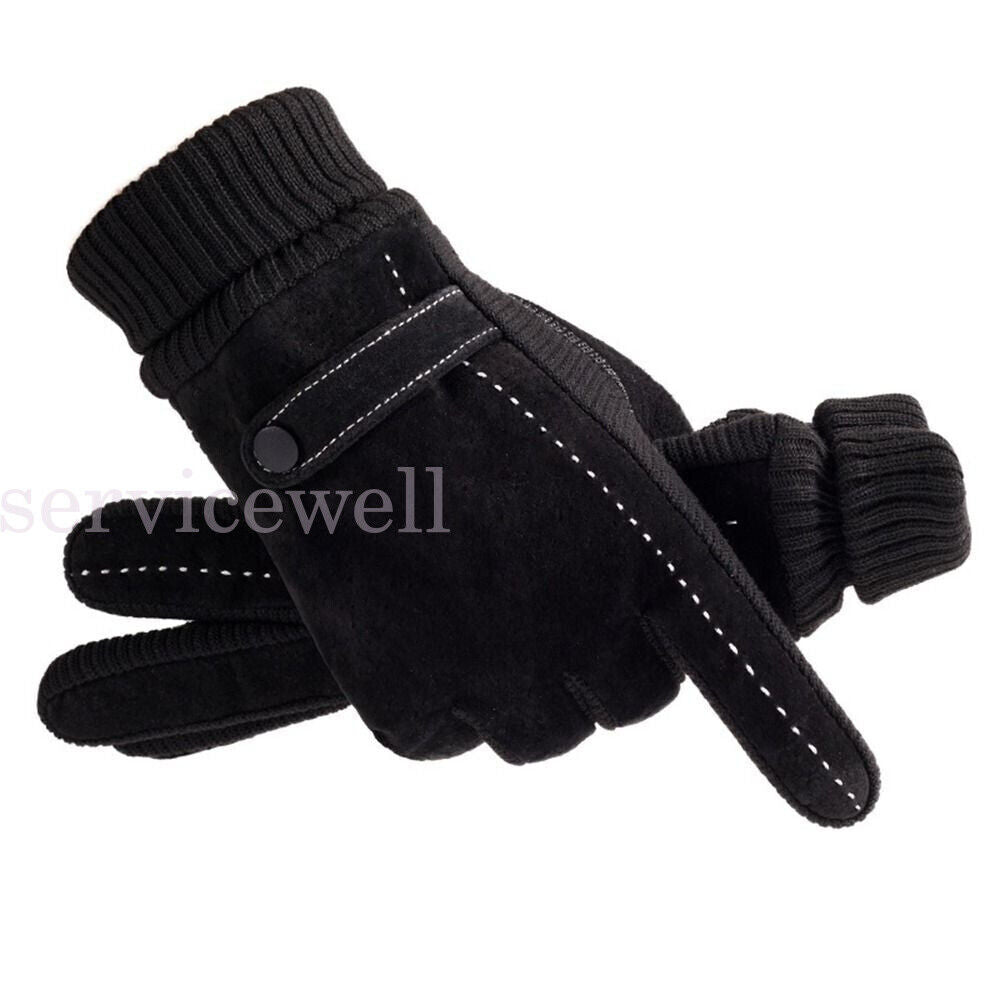 Men Winter Gloves Thermal Leather Touch Screen Warm Windproof Soft Outdoor