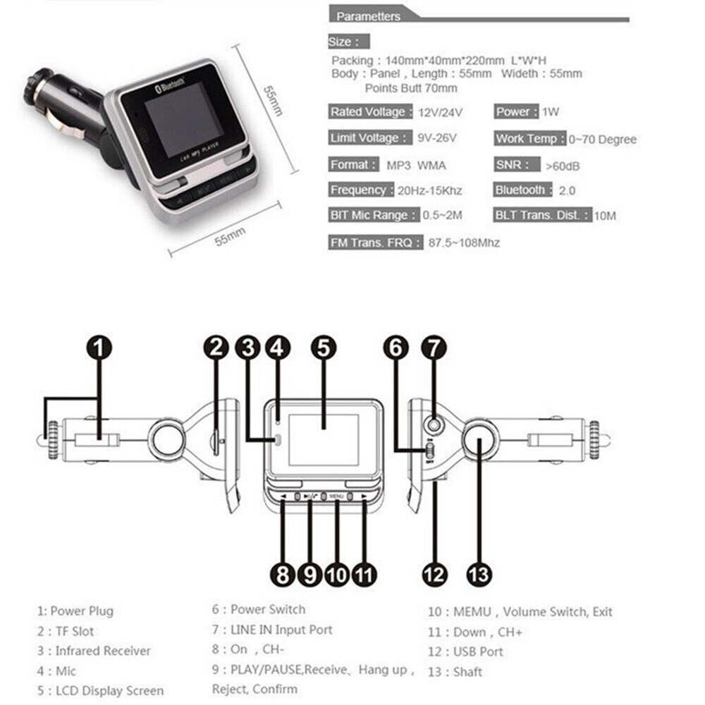 Handsfree Wireless Bluetooth Car Kit FM Transmitter MP3 Player USB Charge