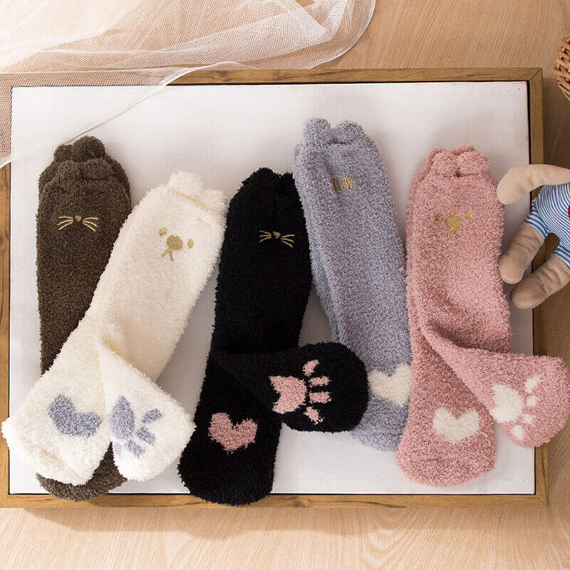 Winter Cat Claws Cute Thick Warm Sleep Floor Socks for Women Girl Home Indoor #T