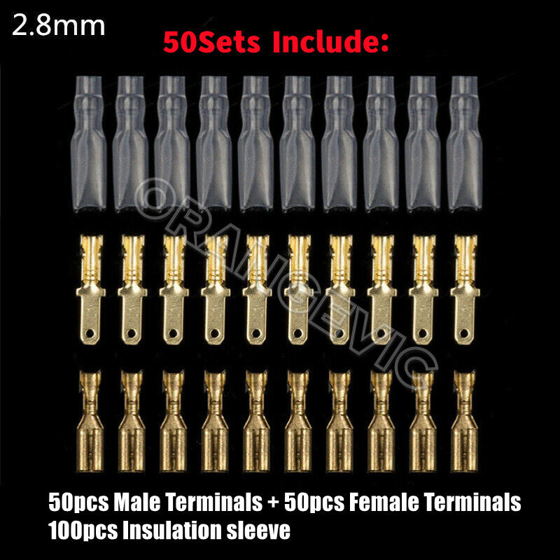 50Set 2.8/4.8/6.3mm Spade Male Female Terminals Electrical Wire Crimp Connectors