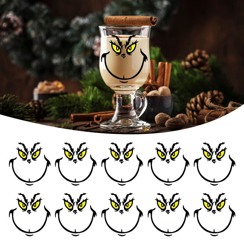 10PCS DIY Christmas Grinch Stickers Face Stickers for Christmas Party Supplies