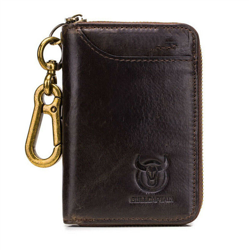 Genuine Leather Key Case RFID Blocking Card Holder Coin Purse Keychain Wallet