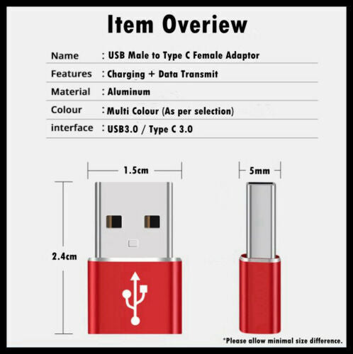 USB Type A Male to USB C Type C Female Charging Port Adapter Fast Converter/OTG