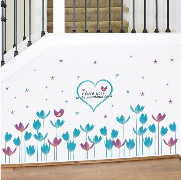 Wall Border stickers Tulip Flower Love Removable Decals Kids Nursery Decor Mural