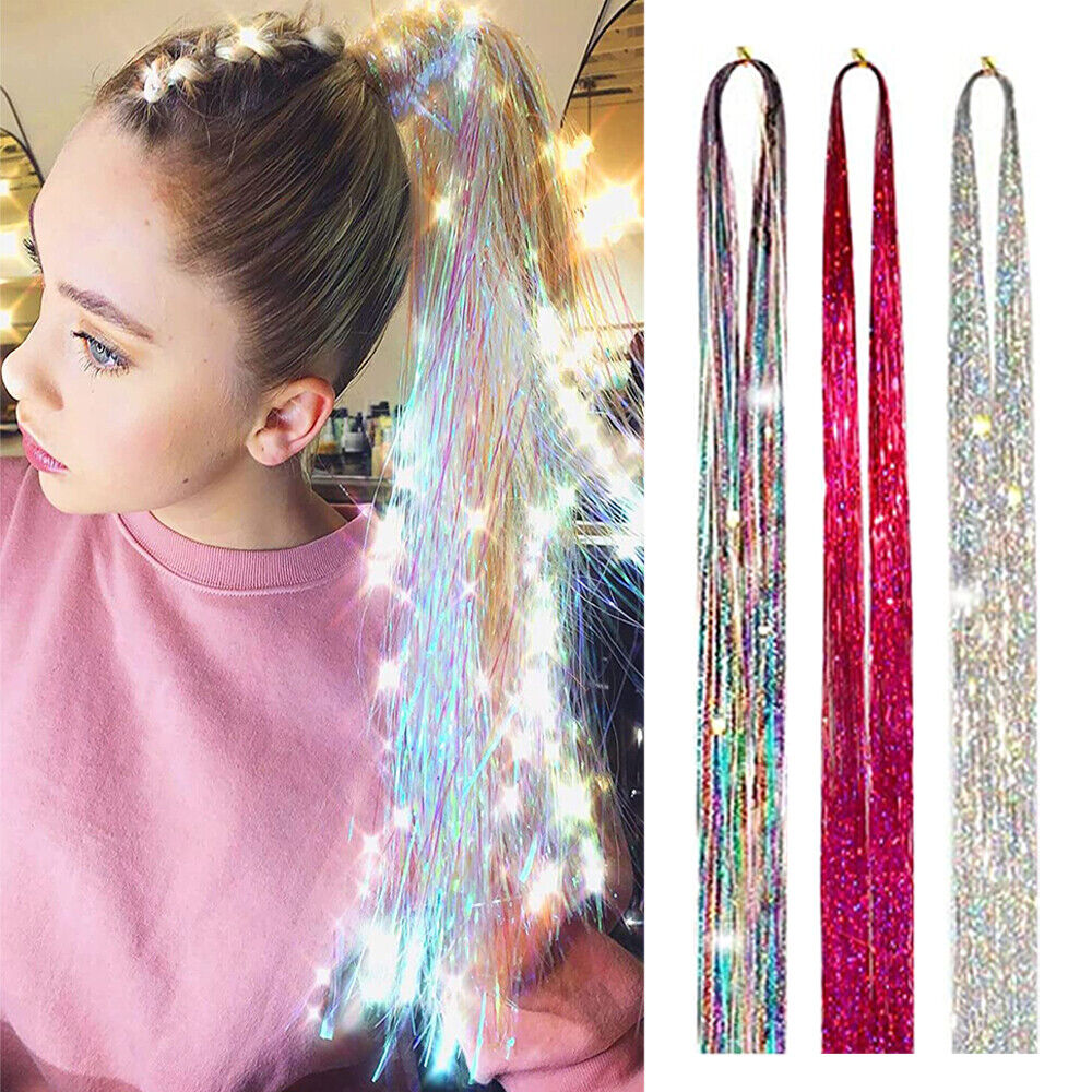 Glitter Tinsel Hair Highlights Hair skin weft Holographic Party Extensions