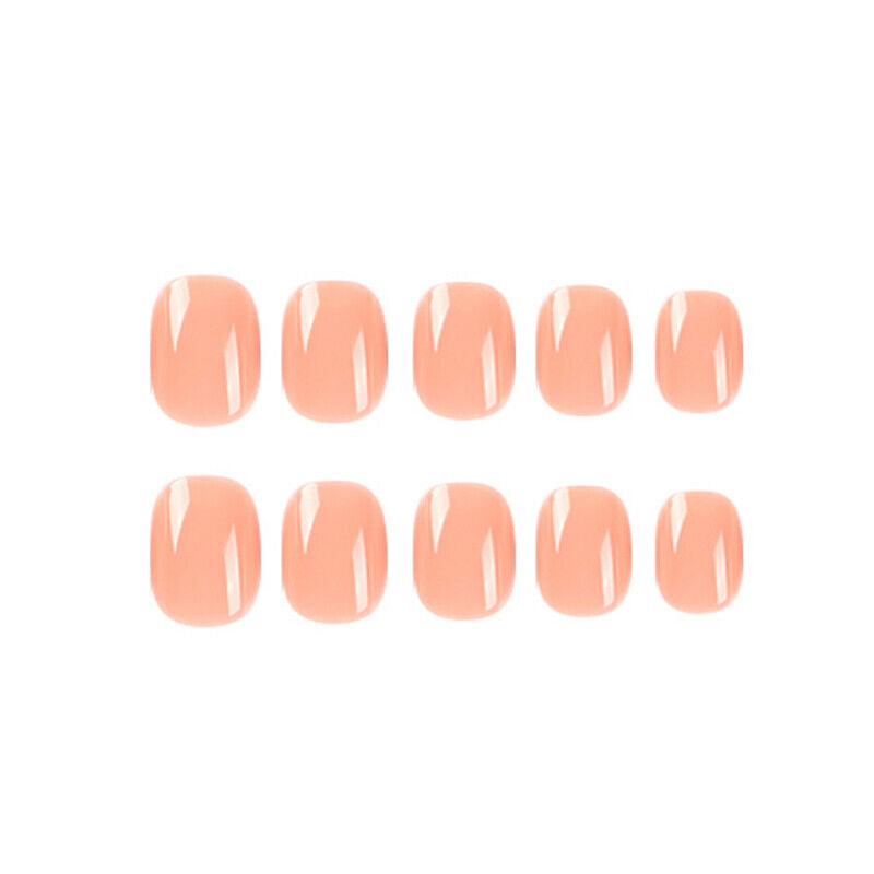 Glossy French Short Square Squoval Full Press On Nails Glue On False 24 pcs Set