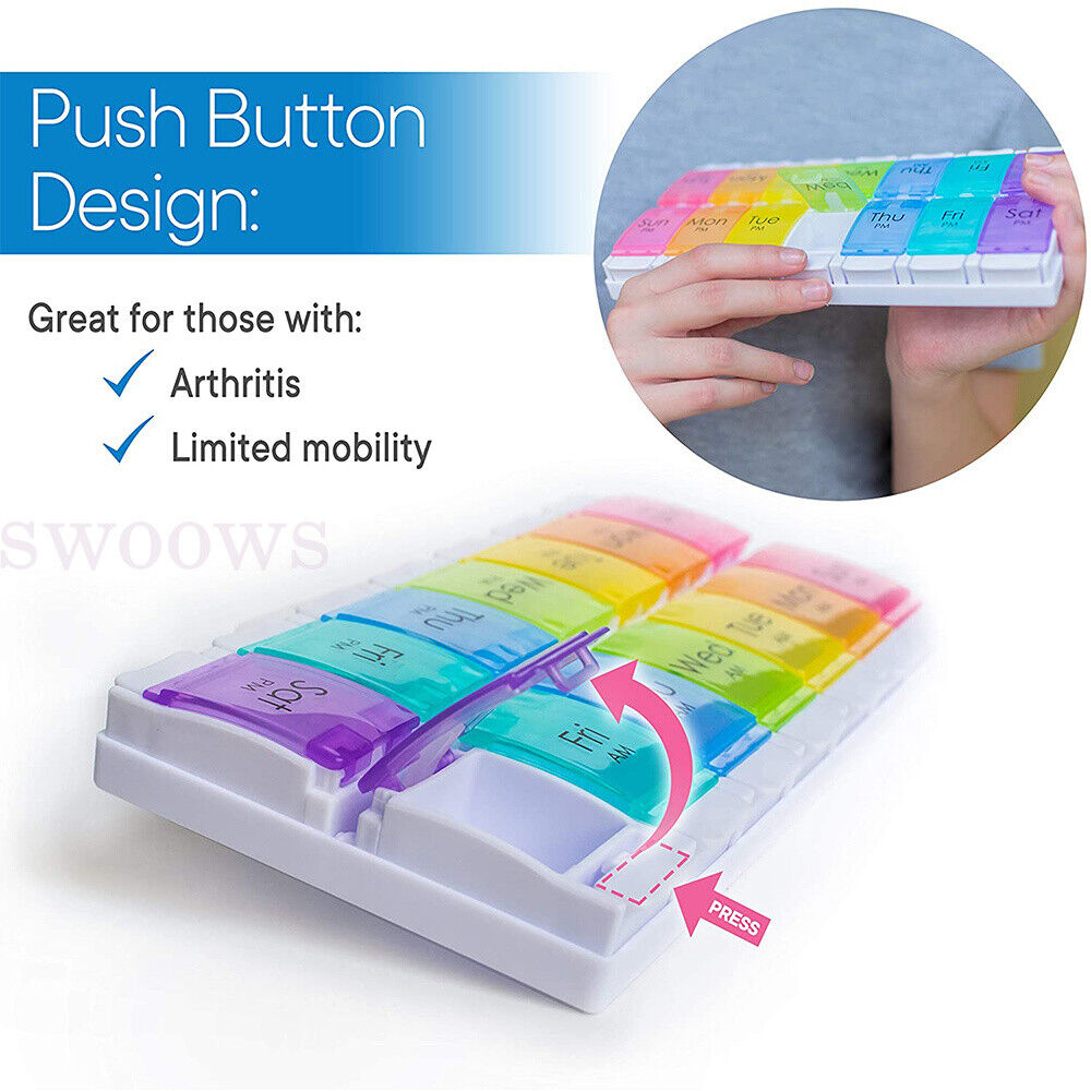 Pill Box 7 Day Weekly Tablet Organizer Storage Medicine Dispenser Container Case