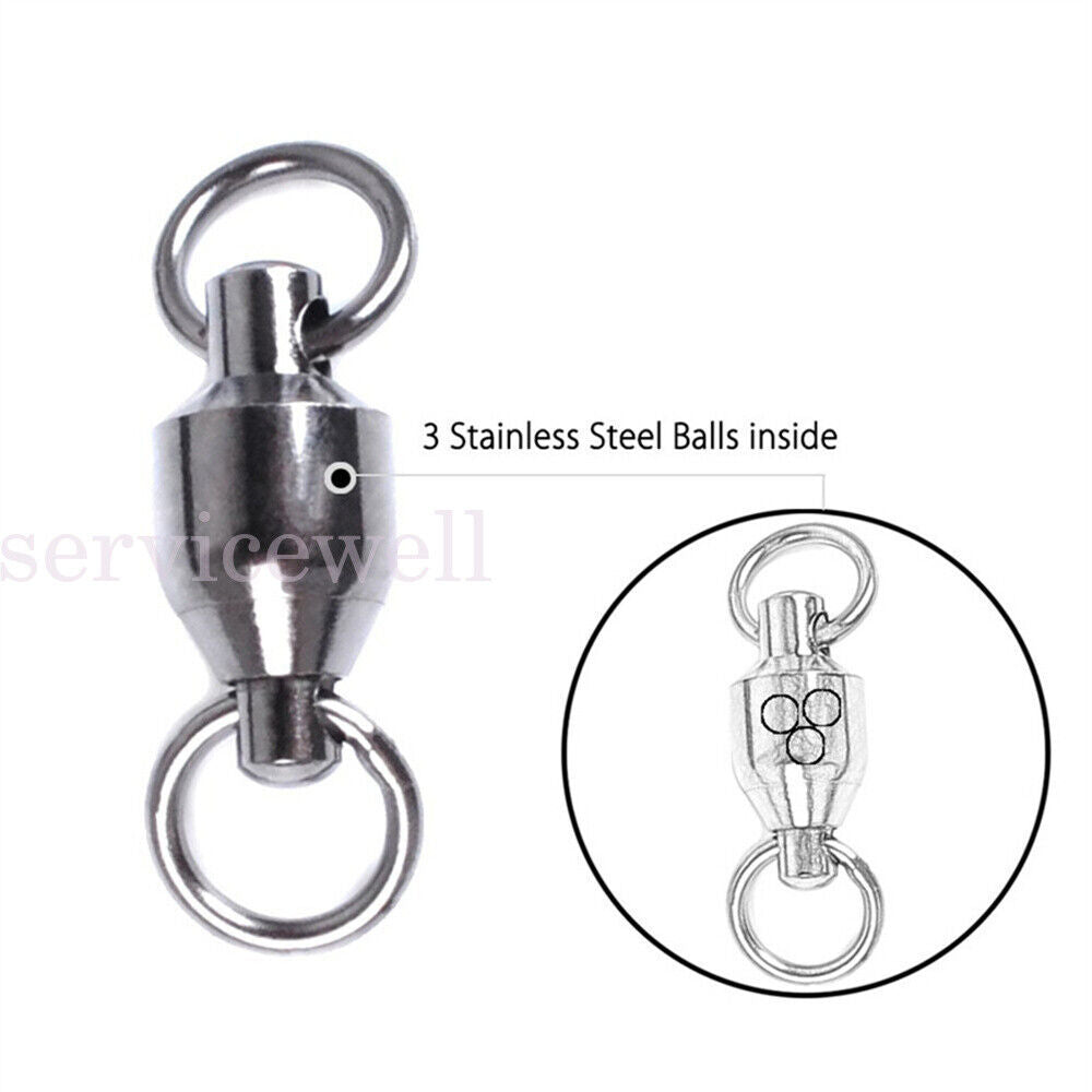 60pcs Black Fishing Ball Bearing Swivel Solid Rings Stainless 1/2/3/4/5#