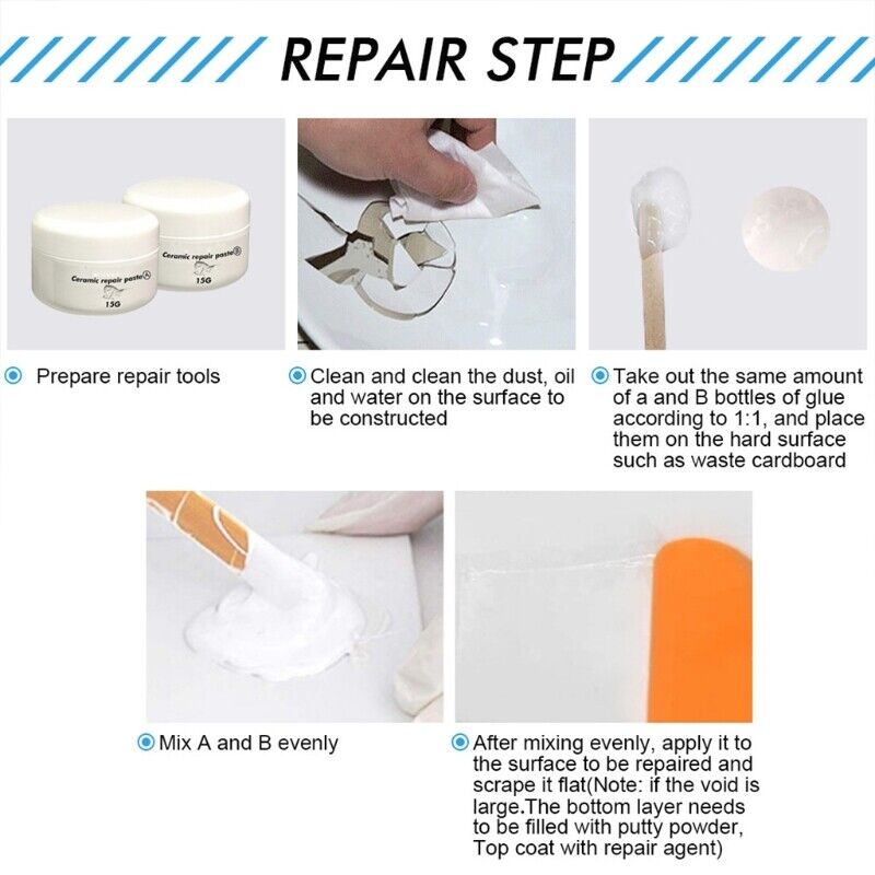 2x Ceramic Repair Ceramic Bath Basin Fix Filler Tub Tile And Shower Repair