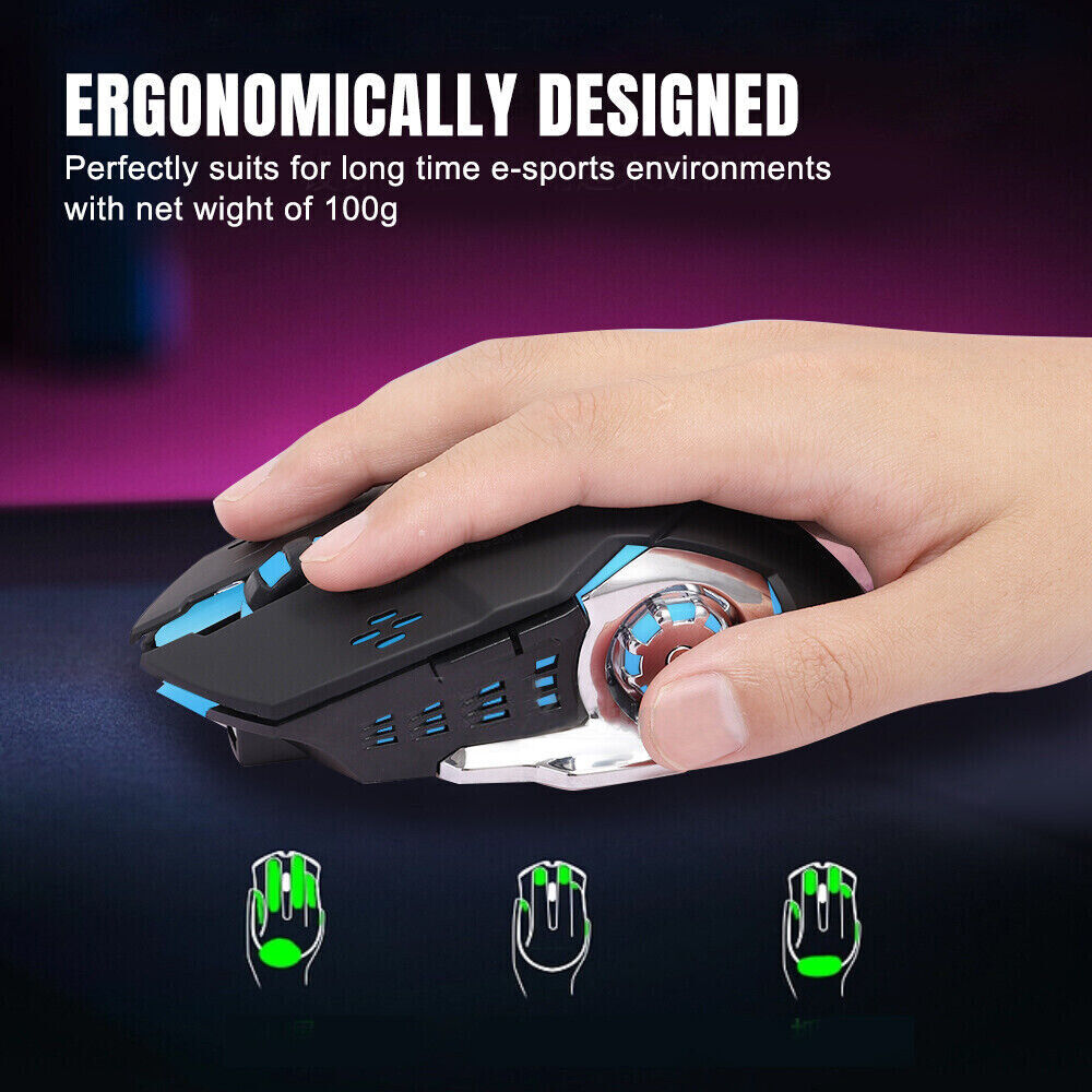 Wireless Gaming Mouse Ergonomic Optical Backlit Recharge PC Laptop Desktop