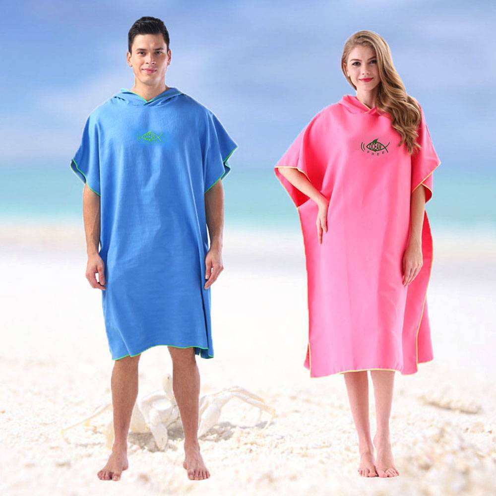 Men Women Beach Towel Bath Hooded Changing Robe Quick Poncho Bathrobe Dry Towel