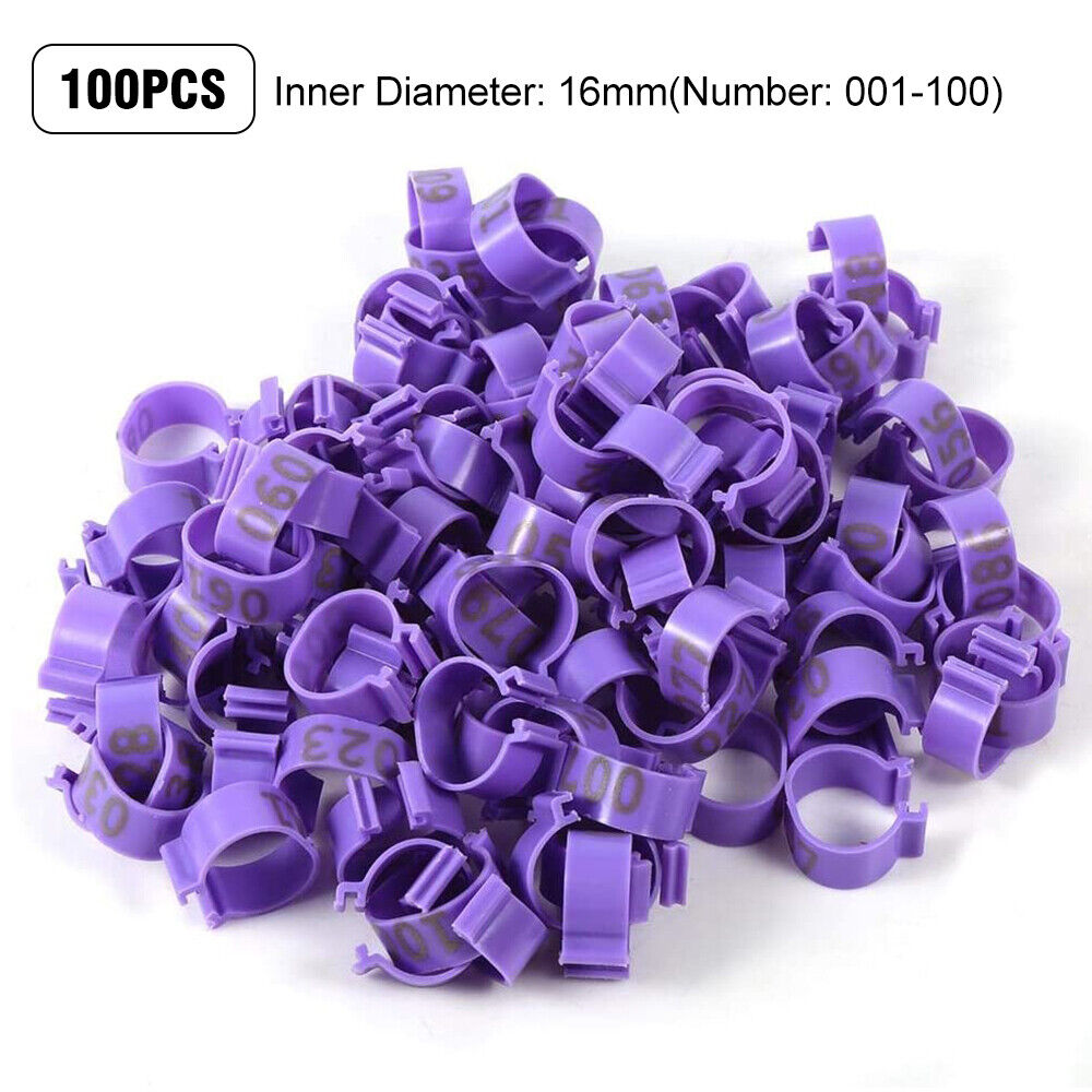 100PCS 001-100 Numbered 8/16 mm Pet Poultry Goose Chicken Duck Leg Band Rings