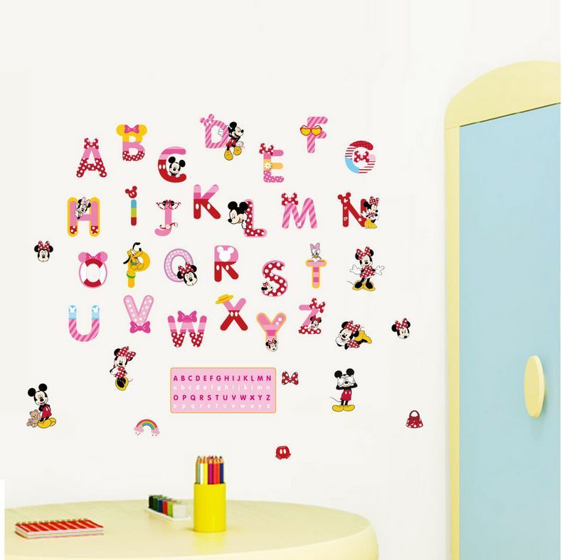 Mickey A-Z Colorful letters Alphabet Kids Wall Stickers Removable Art DIY Decal