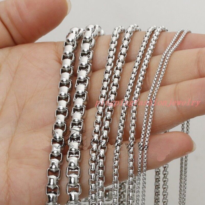 1/2/3/5/7MM Silver Stainless Steel Mens Womens Jewelry Box Chain Necklace 16-40"