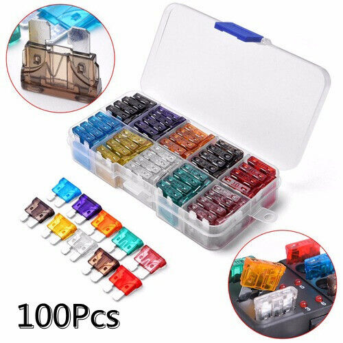 100Pcs 2A-35A Standard Auto Car Truck SUV Assorted Blade Fuse Assortment Kits XL