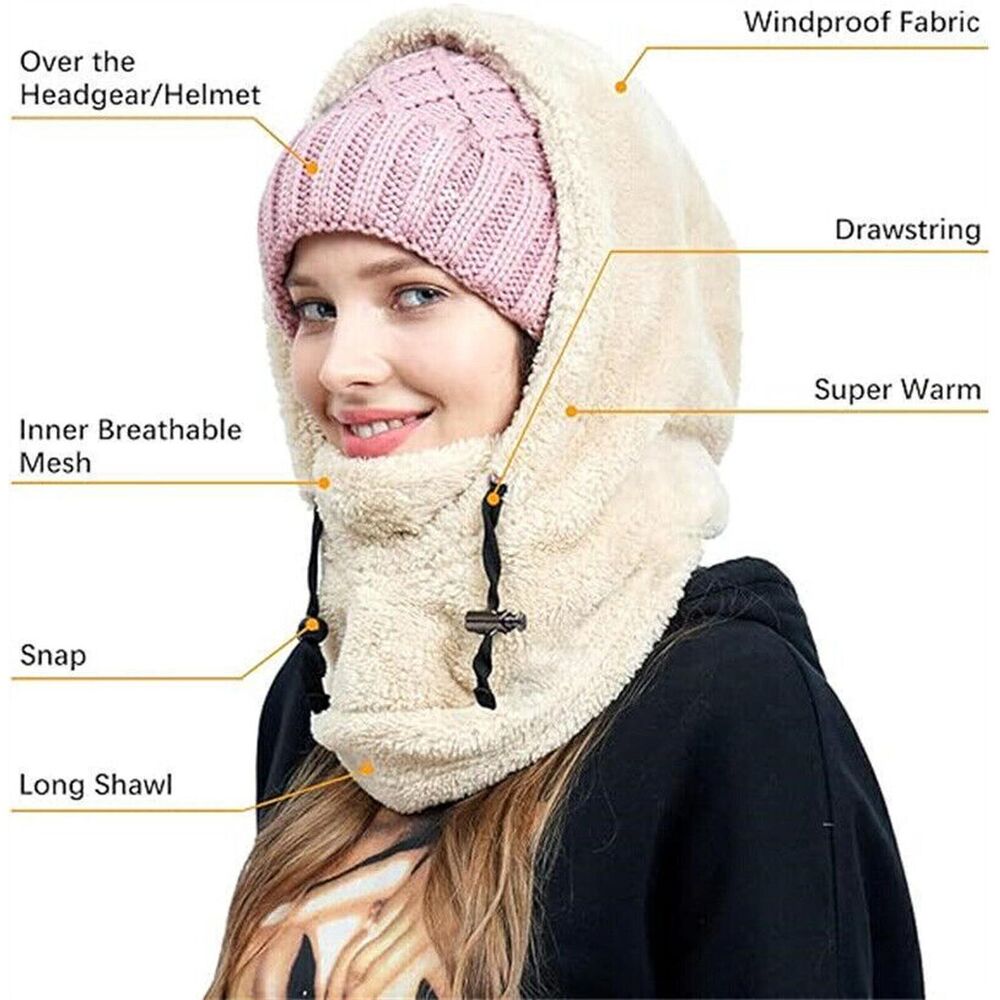 Ultra Soft Sherpa Hood Winter Ski Mask Balaclava Windproof All-in-One Face Hat