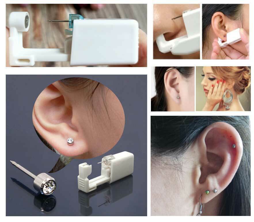 4× Ear Piercing Disposable Kit Silver Stud Earring Gun DIY Home Self Ear Sets