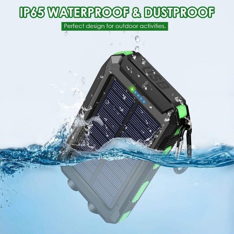 Solar Power Bank 900000mAh Pack Waterproof 2USB LED Battery Charger For Phone