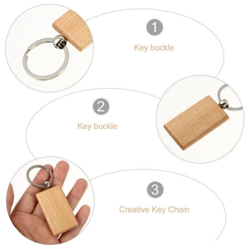 10pcs Blank Rectangle Wooden Key Chain DIY Wood Keyrings Key Tags Friends Gifts