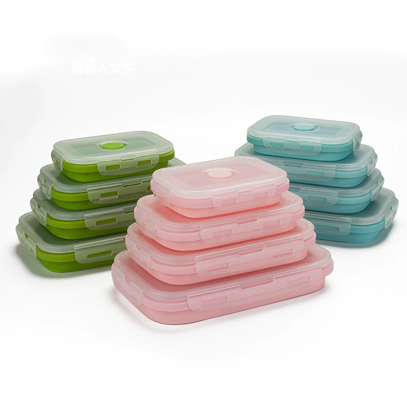 4 Sizes Collapsible Bento Box Kit Silicone Food Containers Microwave Lunch Box