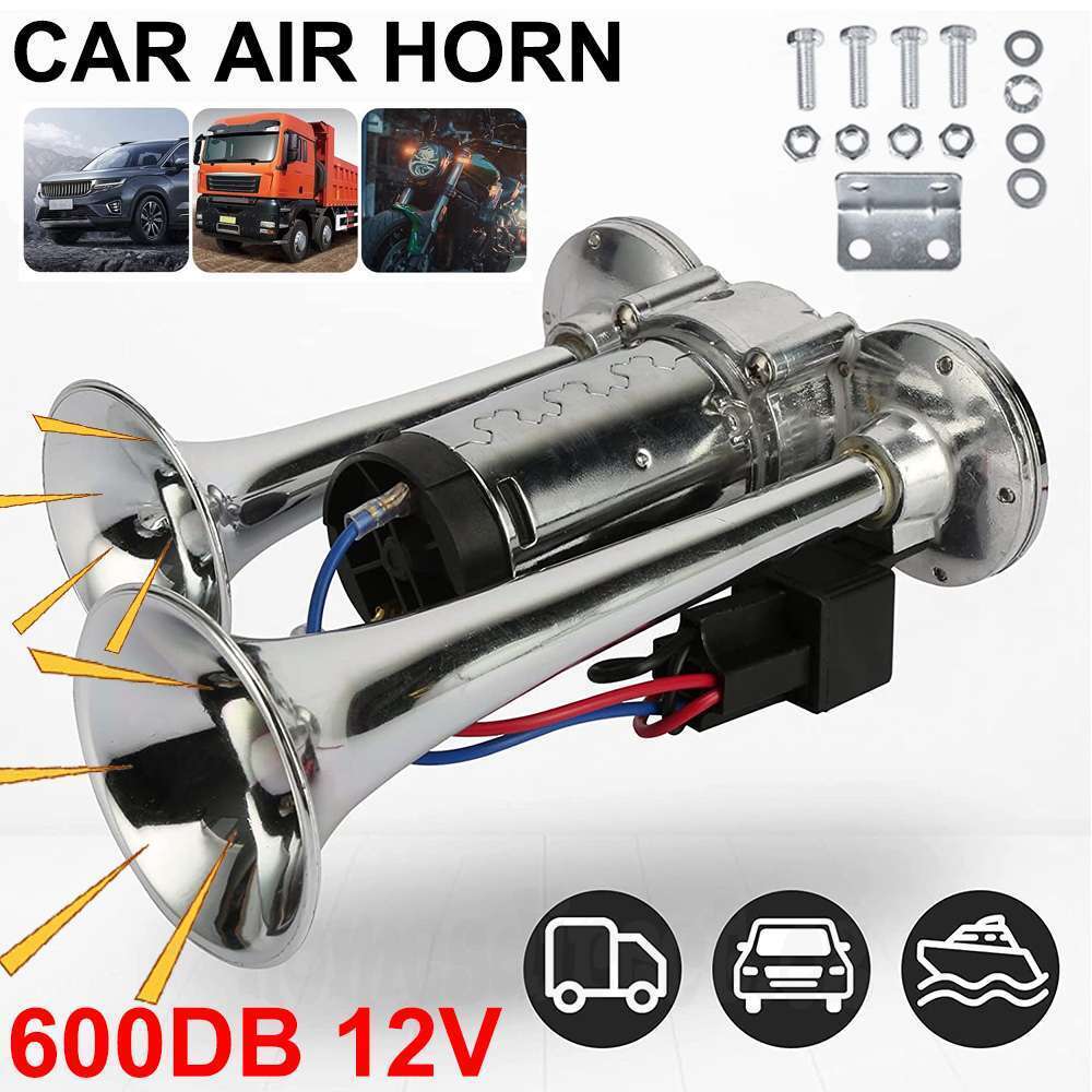 Universal 600DB Car Air Horn Electric Dual Trumpet Compressor Train Loud Speaker