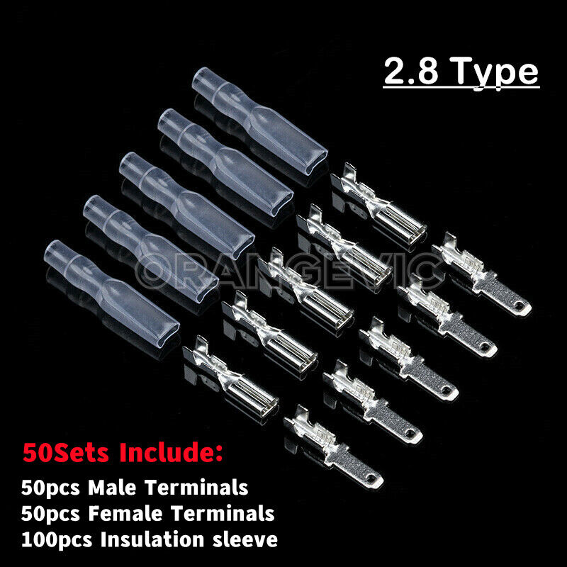 50Set 2.8/4.8/6.3mm Spade Male Female Terminals Electrical Wire Crimp Connectors