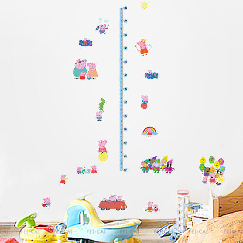 Wall Stickers Removable Peppa Pig Height Kids Nursery Decal Growth Chart