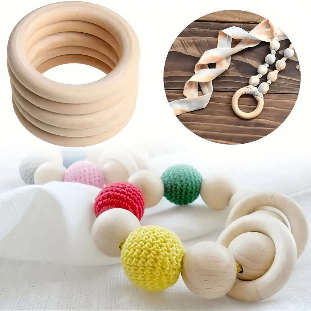 30pcs Wood Rings Unfinished Raw Natural Round Craft Donut Ring Wooden Circle Beads