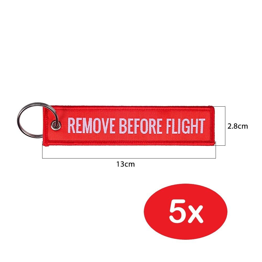 5 PCS Embroidered REMOVE BEFORE FLIGHT Keychain Lanyard Luggage Tag Keyring