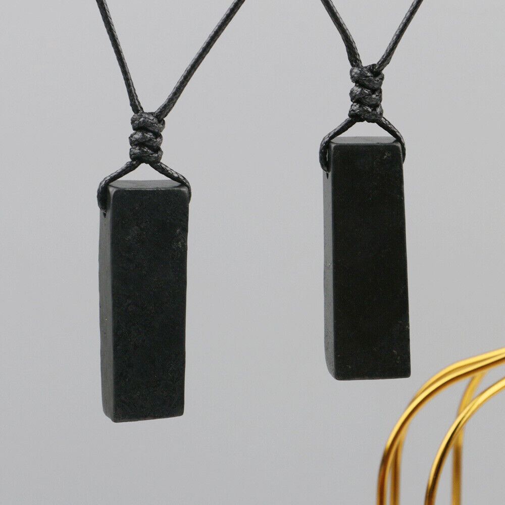 Shungite Pendant Rough Stick EMF Protection Rectangular Healing Stone Necklace